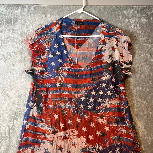 Y2K USA Flag Dress Patriotic Star Indie Sleeveless Festival Fit Americana XL - Picture 2 of 8